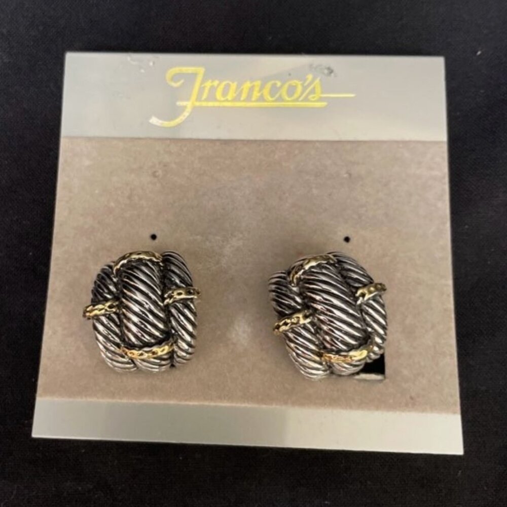 Vintage Two Tone Metal Clip-on Earrings Chunky Knotted‎ Rope